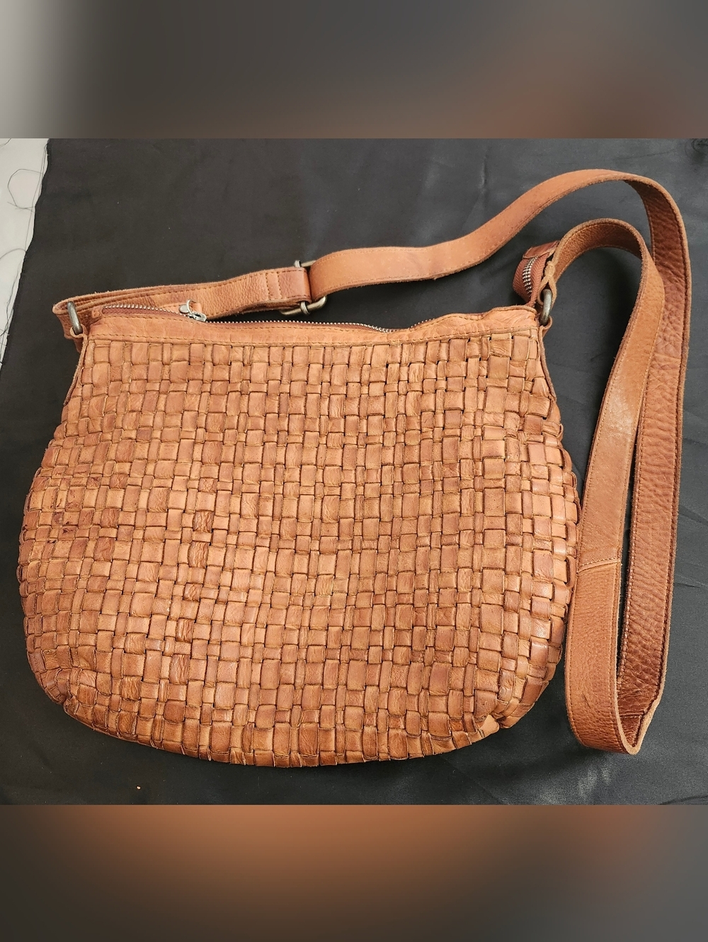 Woven Leather Crossbody Bag in Tan